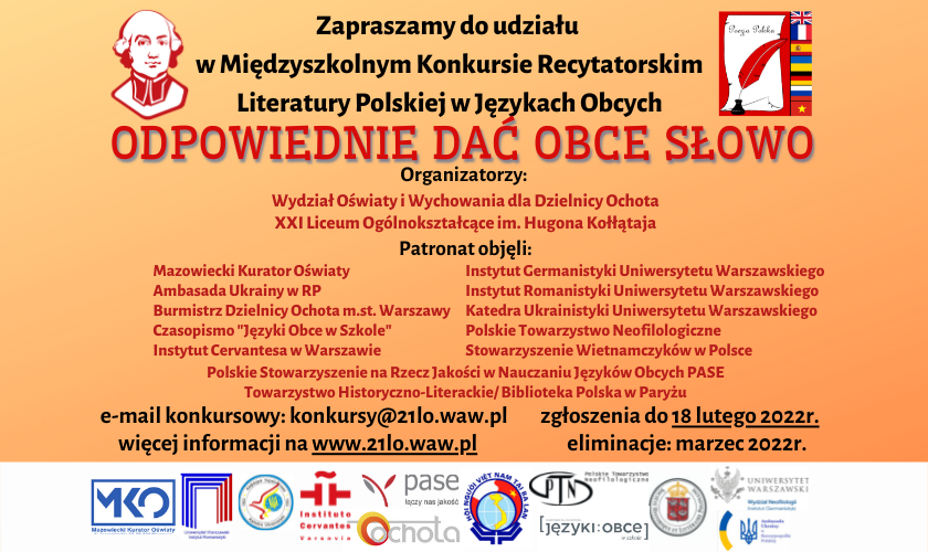 Międzyszkolny Konkurs Recytatorski Literatury Polskiej w Językach Obcych